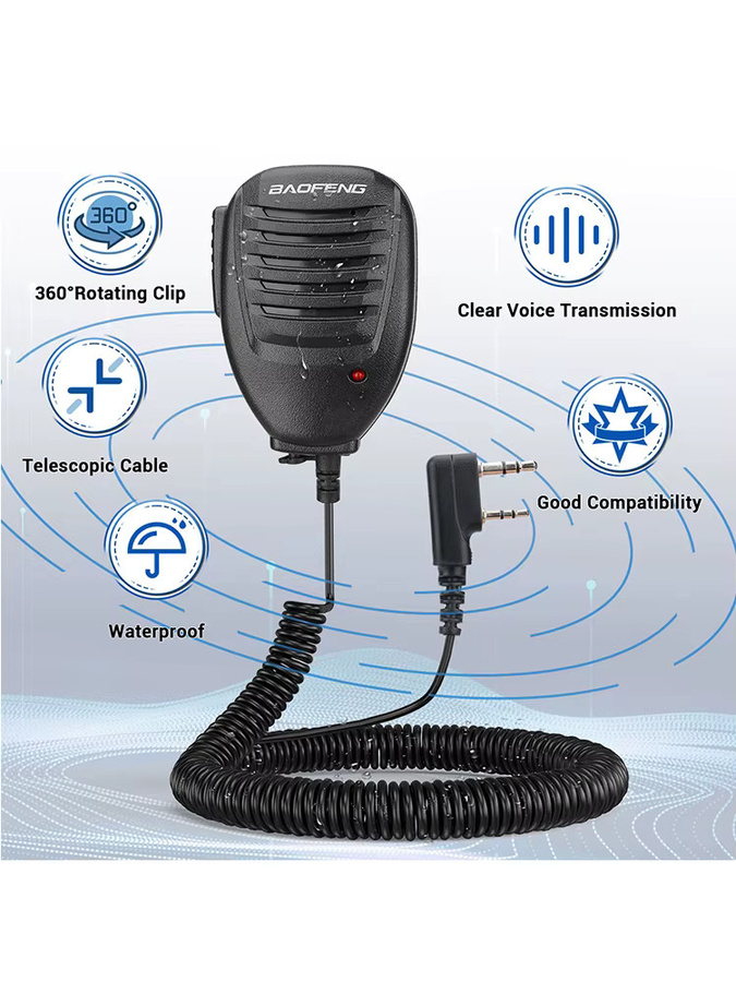 Baofeng Mikrofon mit Lautsprecher und PTT-Taste für Walkie Talkie DM-1701 UV-18 Pro UV5RH QuanSheng UV-K5 UV-K6 UV-5RPLUS in Schwarz - Bild 5