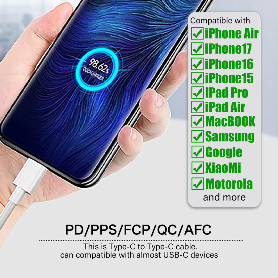 Tonsiny USB-C-Kabel mit 60 W Ladeleistung in Weiß für Apple iPhone, Samsung, Honor, Xiaomi und Google - Bild 2