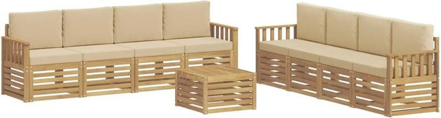 vidaXL Outdoor-Sofagarnitur 9-tlg. aus Akazienholz in Weiß und Beige mit Sitzkissen und Tisch - Bild 1
