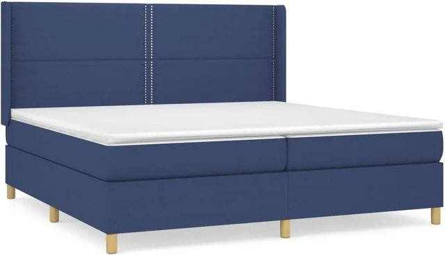 vidaXL Boxspringbett mit Matratze in Blau aus Stoff, Hybrid-Design mit Taschenfederkern, B/T: 200 x 200 cm - Bild 1