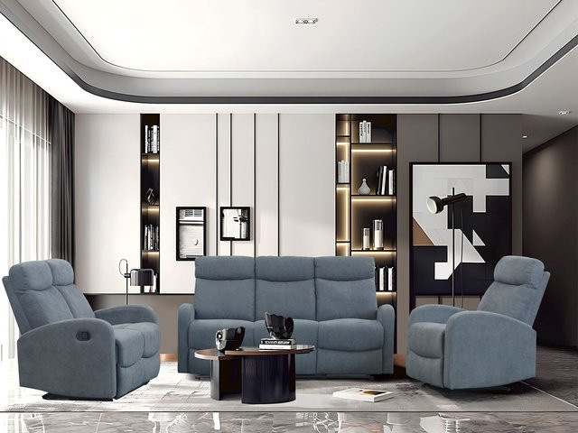 3tlg. Relaxsofa-Set HappyHome in Grau mit Stoffbezug und Schlaffunktion - Bild 1