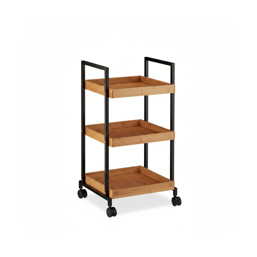 Relaxdays Servierwagen aus Bambus und Eisen in Schwarz mit 3 Etagen, H x B x T: 69,5 x 37 x 34 cm - Bild 2