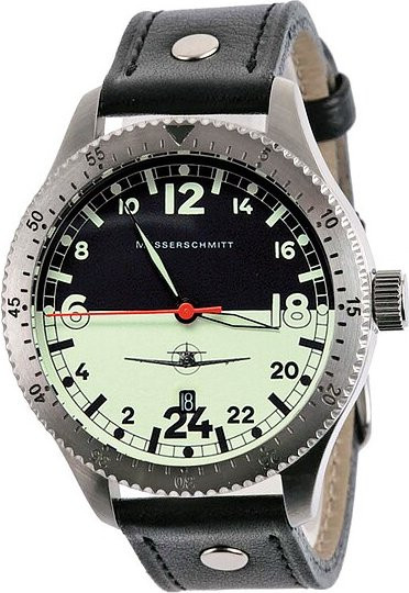 Messerschmitt Armbanduhr, Quarz, Edelstahl, Leder, 43 mm, Schwarz, Unisex - Bild 1