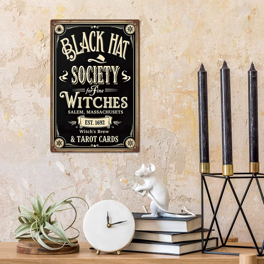 Putuo Decor Vintage Metallblechschild Black Hut Society für Fine Witches Wandkunst in Schwarz B: 30 cm, H: 20 cm - Bild 5