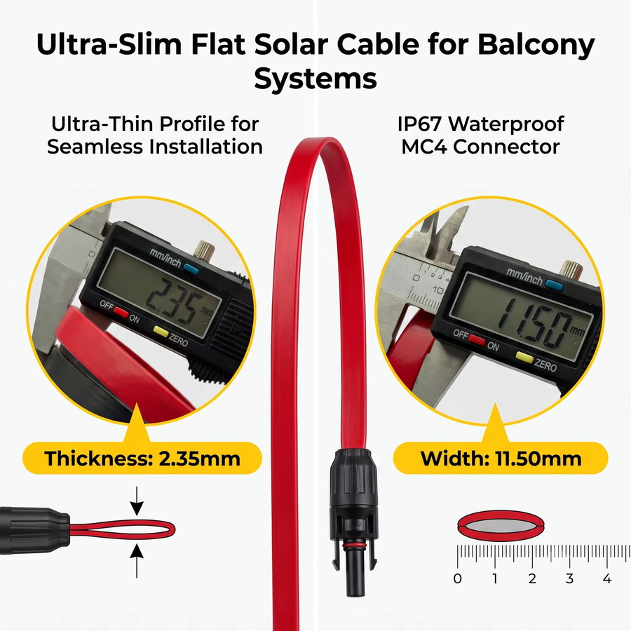 JMUYTOP MC-4 Flachkabel 6mm2 Extra Lang 30m, 1500V Wasserdichtes 10AWG Verlängerungskabel für Balkon-Fenster-Solarsystem - Bild 3
