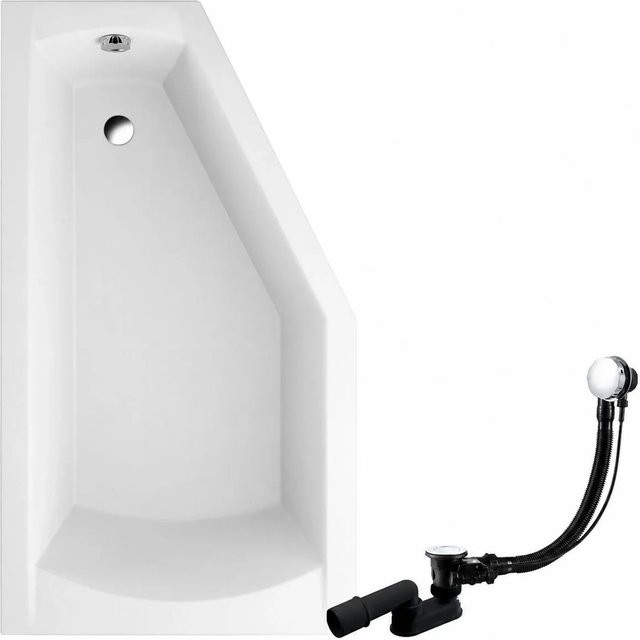 KOLMAN Eckbadewanne aus Acryl in Weiß, linksseitig mit Ablauf und Füßen, B/T: 150 x 90 cm - Bild 1