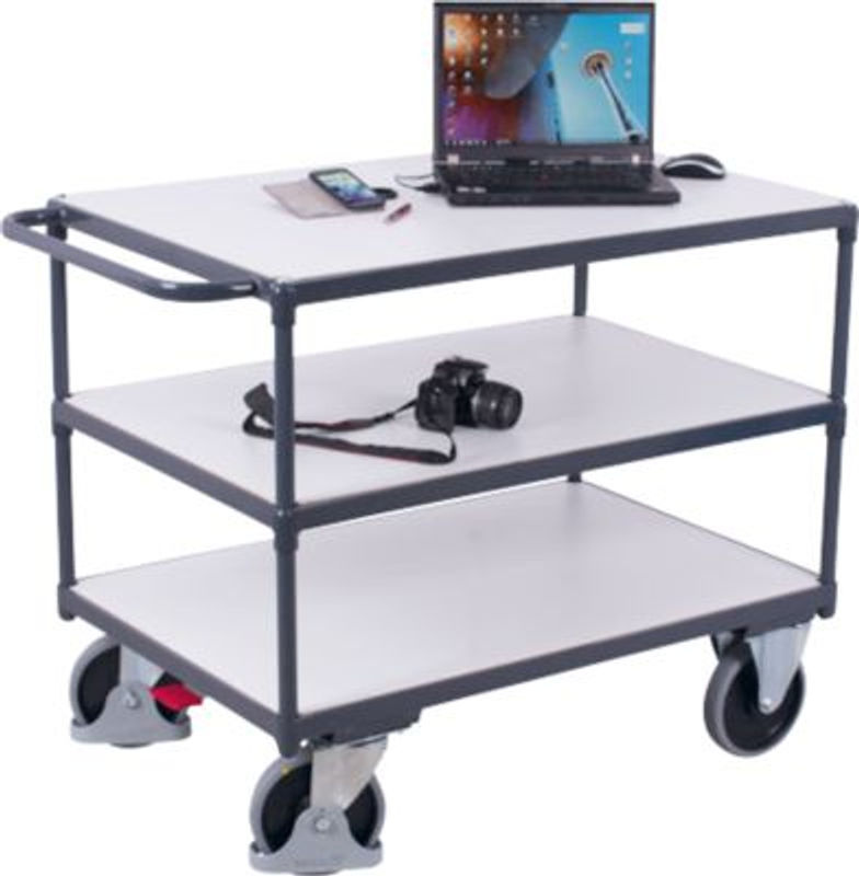 VARIOfit Schwerer ESD Tischwagen mit 3 Ladeflächen, Graphitgrau/Lichtgrau, B: 85 cm, T: 50 cm - Bild 2