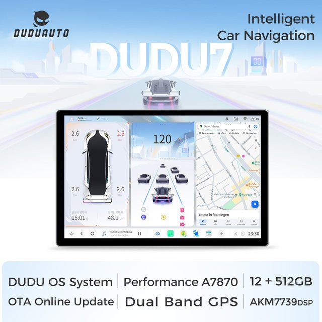 DUDUAUTO DUDU7 Android 13 Autoradio mit 8 Kern, 11,5 Zoll Videoplayer, GPS, Carplay, Auto DSP, Bluetooth und WiFi in Schwarz - Bild 1
