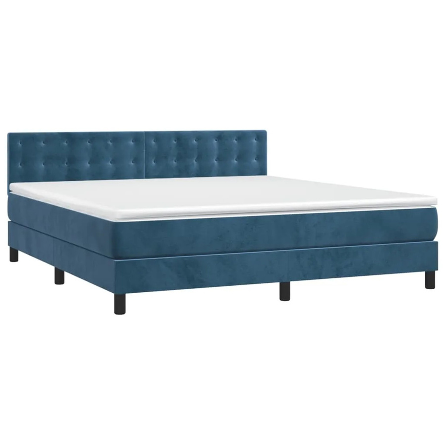 vidaXL Boxspringbett mit Matratze in Dunkelblau, Hybridbett aus Samt mit LED-Unterbettbeleuchtung und USB-Ladeport, B/T/H: 160 x 200 x 88 cm - Bild 2