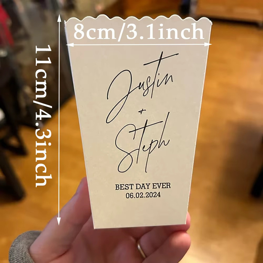5-teiliges Set maßgefertigte Best Day Ever Mini-Popcornboxen aus Papier in Weiß für Hochzeiten und Verlobungspartys - Bild 2
