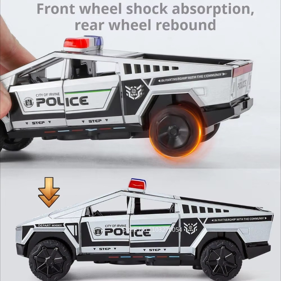 MAKEDA Pickup Truck Polizeiauto, Modell, 1:32, Metall, mit Licht und Sound - Bild 4