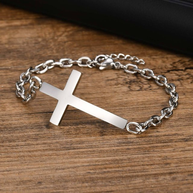 mprainbow Herren-Armband, Kreuz-Rolo-Kette, Edelstahl - Bild 1