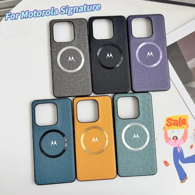Sliver M Magnetische Handyhülle aus Stoff und Leder für Motorola Signature Edge 70 Ultra Fusion+ 60 Pro 50 Neo G67 G57 Power in Silber - Bild 1