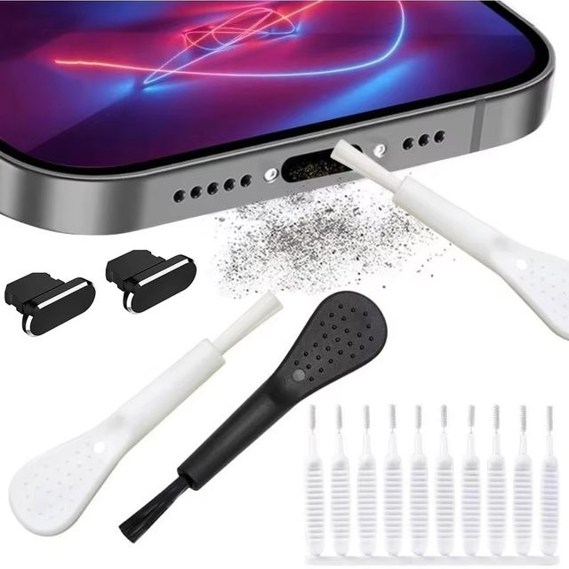 Staubschutzkappen für Handy-Ladeanschlüsse mit Reinigungsbürste für iPhone und Xiaomi, USB-C, Weiß, 10-30 Stück - Bild 1