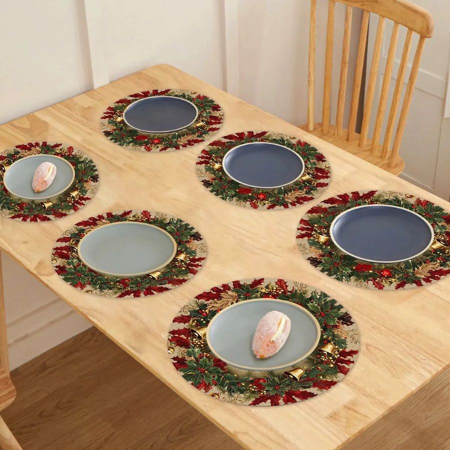 VIKAMA 6er Set Weihnachts Platzsets mit Holly Berry Design für die Tischdekoration - Bild 4