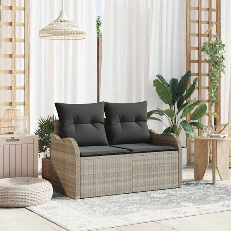 Modernes Gartensofa aus Polyrattan mit Kissen in Grau von Vidaxl, B/T/H: 121 x 62 x 69 cm - Bild 1