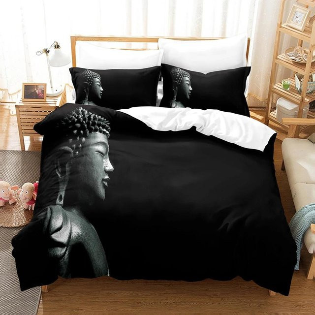 Lodestar 3D Buddha Bettwäscheset mit Kissenbezug, Orientalisches Design in Schwarz, B/H: 240 x 220 cm - Bild 1
