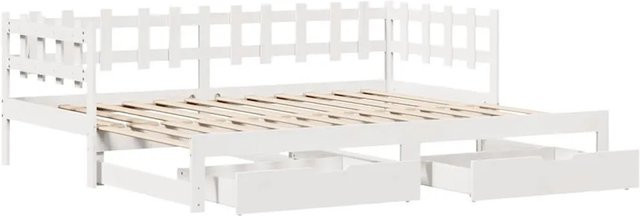 vidaXL Tagesbett aus massivem Kiefernholz mit ausziehbaren Schubladen in Weiß, B/T/H: 80-90 x 190/200 cm - Bild 1