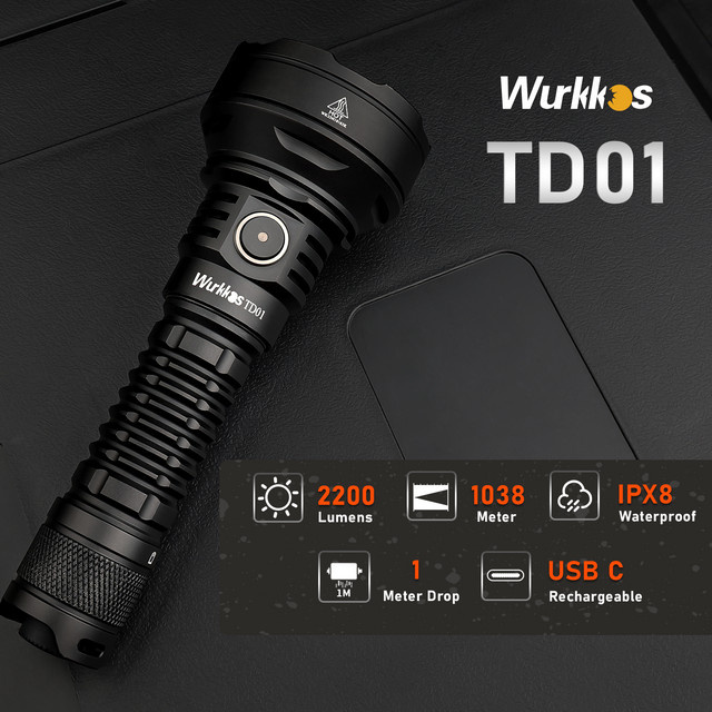 Wurkkos TD01 Taktische Taschenlampe 21700 mit 2200 lm und 1039 Meter Reichweite - Bild 1