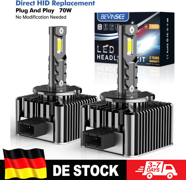 BEVINSEE LED Scheinwerferlampen Set D1S D1R D3S D3R D2S D2R D5S Canbus 70W 7000LM 6000K 12V als direkter Ersatz für HID Xenon - Bild 1
