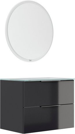 FACKELMANN Waschplatz-Set LUNA in Anthrazit Grau mit LED-Beleuchtung und internen Schubladen, Wandmontage, Breite: 80 cm - Bild 1