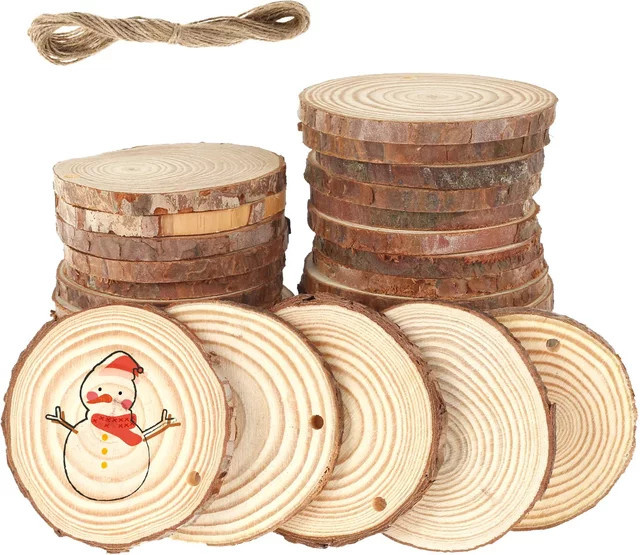 30-teiliges Naturholzscheiben-Bastelset aus braunem Holz mit Loch für DIY-Kunsthandwerk und Weihnachtsschmuck - Bild 1