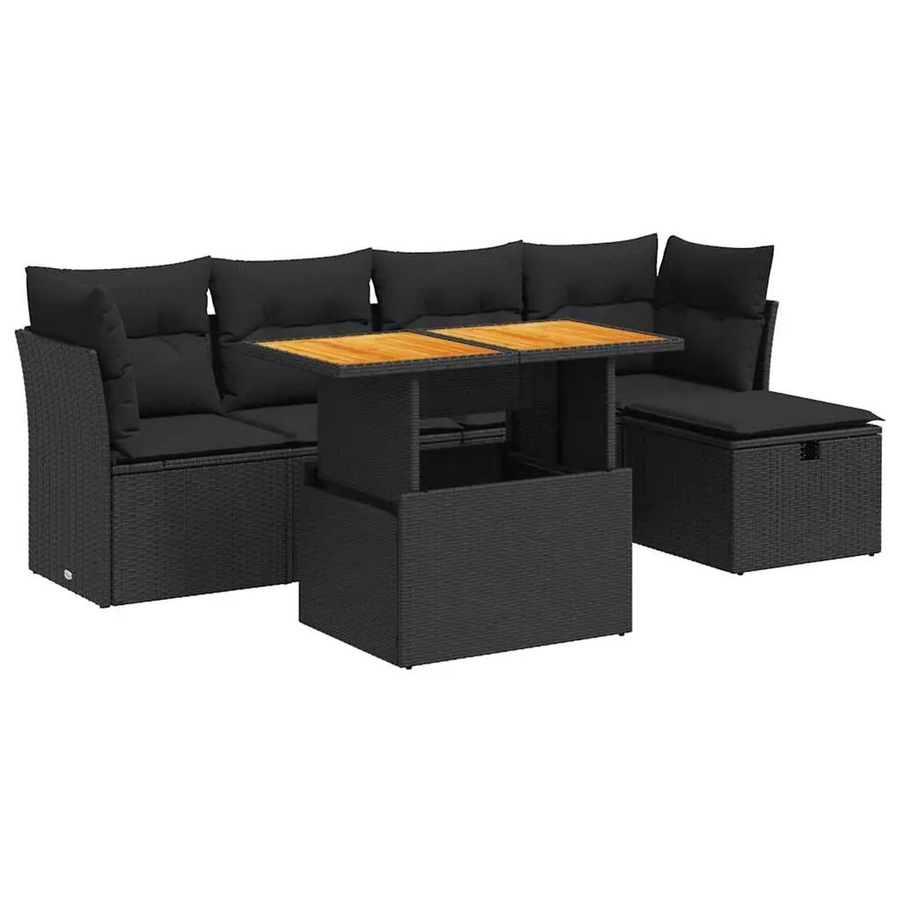 vidaXL 6-teilige Garten-Sofagarnitur aus Poly-Rattan mit Kissen in Schwarz - Bild 2