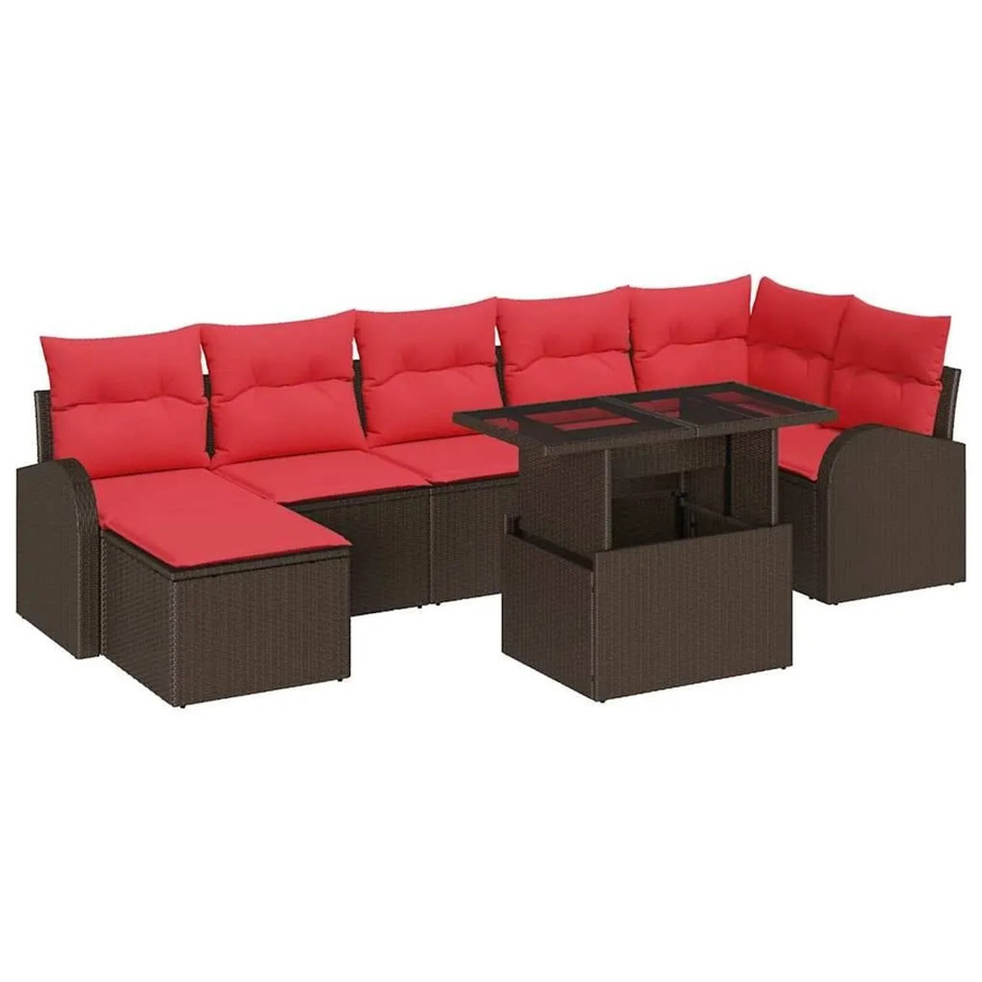 vidaXL Gartensofa-Set aus Polyrattan in Braun, 8-teiliges L-Shape Lounge-Set mit Kissen und integriertem Stauraum - Bild 2