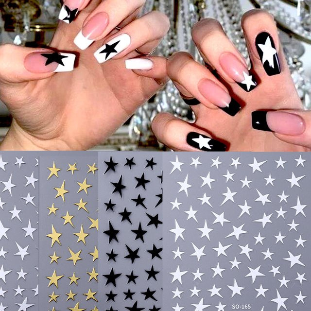 SWEET TREND Nagelaufkleber Pentagramm, Weiß Schwarz Gold, 4 Stück - Bild 1
