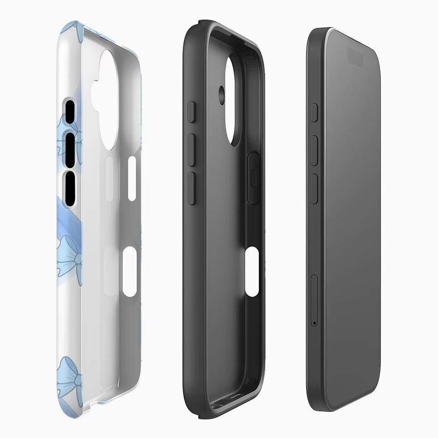 Handyhülle mit blauen Schleifen und Bändern für Apple iPhone 17 16 15 14 13 12 11 Pro Max Plus mit doppelschichtiger Rückseite in Blau - Bild 1