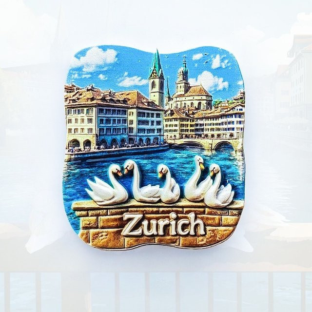 BearPaw Kühlschrankmagnet Zürich Old Town Swan in Multicolour mit 3D Limmat River Motiv als historisches Schweizer Souvenir - Bild 1