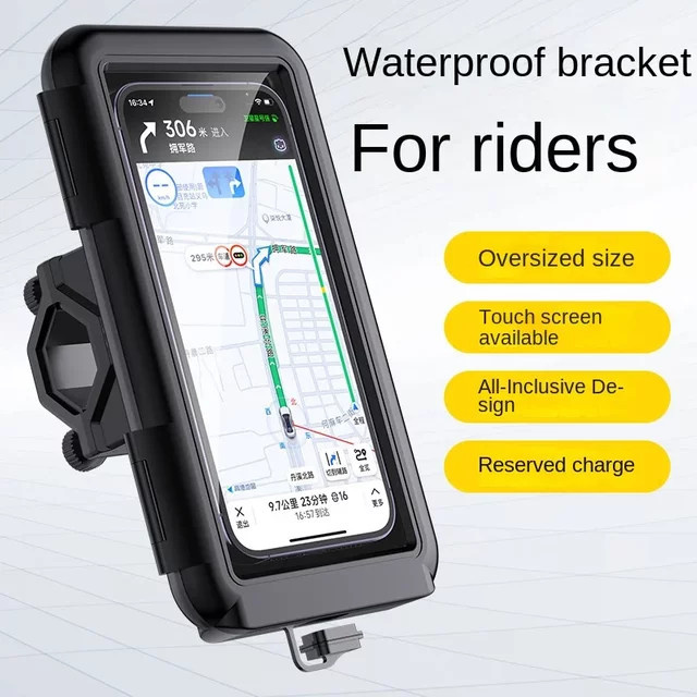 Regendichte Motorrad Handy Halterung mit Touchscreen für Lenker und Fahrrad in Schwarz - Bild 1
