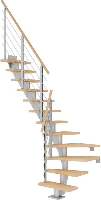 Dolle Mittelholmtreppe Frankfurt Winder aus Buche in Perlgrau, GH bis 279 cm, Breite: 65 cm - Bild 1