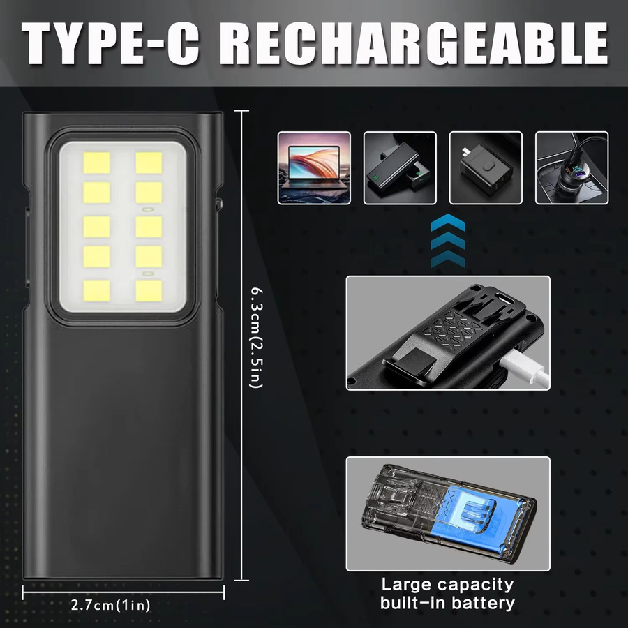 Heinast COB-Taschenlampe in Schwarz mit USB-Ladefunktion, LED-Stiftclip-Taschenlampe mit 4 Beleuchtungsmodi und Strobe-Funktion für Camping und Reparatur - Bild 3