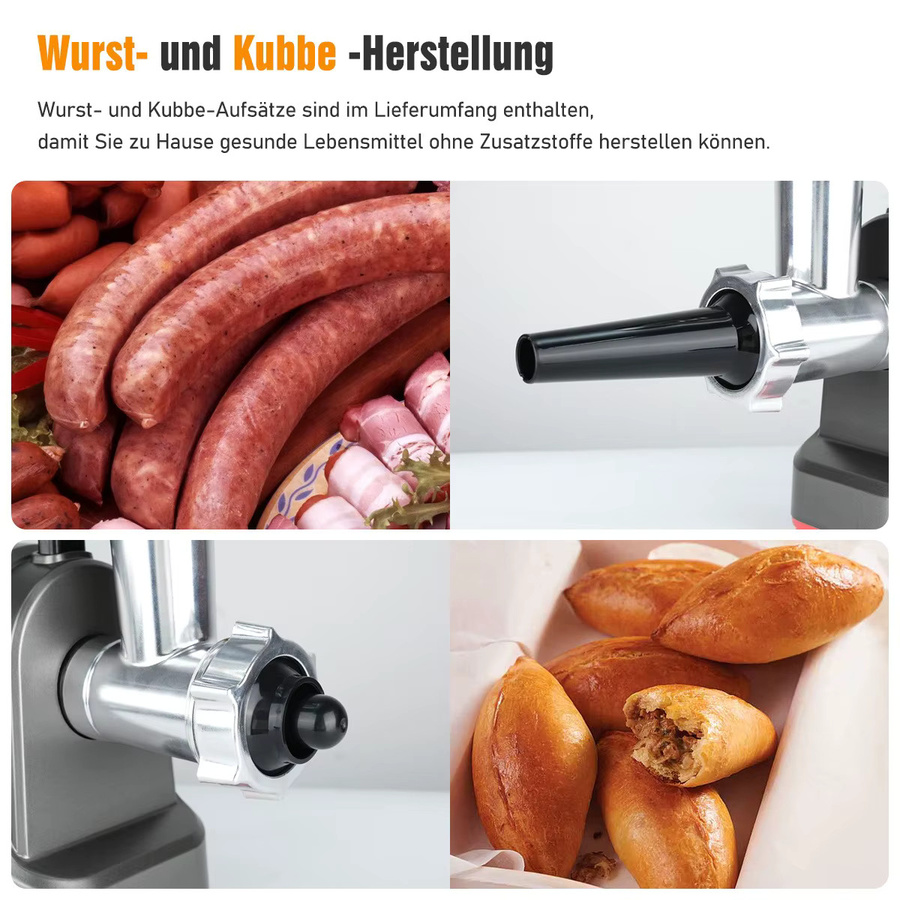 Fatabeta Elektrische Fleischmühle und Küchenmaschine in Silber mit 3 Edelstahlplatten und Wurstfüller - Bild 3