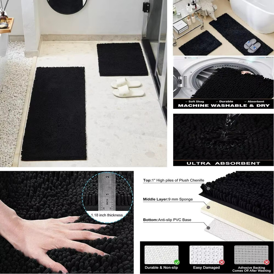 Weicher Chenille Plüsch-Badvorleger in Grau, Saugfähig und Rutschfest, Waschbarer Badezimmer-Teppich für Dusche und Toilette - Bild 2