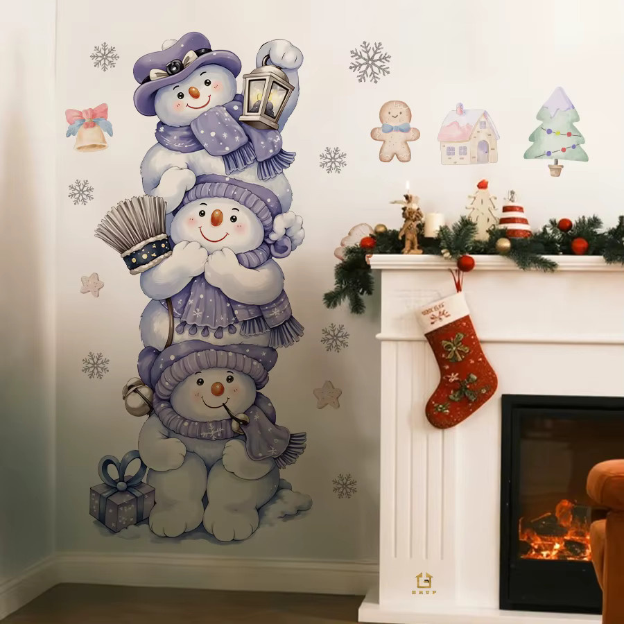 BRUP Wandaufkleber Schneemänner mit lila Hüten für Weihnachtsdekoration aus PVC - Bild 3