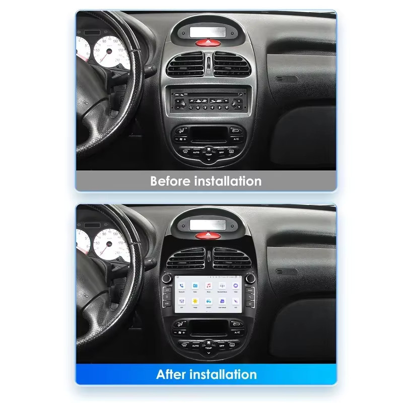 Icreative Android 13 2Din Autoradio mit kabellosem Carplay, Android Auto und GPS-Navigation für Peugeot 206 (1998-2016) und Citroen C2 (2004-2008), Schwarz - Bild 3