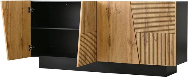 okwish Sideboard mit Stauraum und Einlegeboden in Natur, modern und geometrisch, B/T/H: 160 x 40 x 72 cm - Bild 1