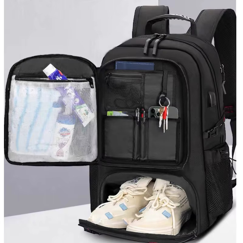 MOZHI Reise-Laptop-Rucksack mit 60L Volumen und USB-C Anschluss, erweiterbarer Business-Rucksack für Herren in Schwarz mit Schuhfach - Bild 6