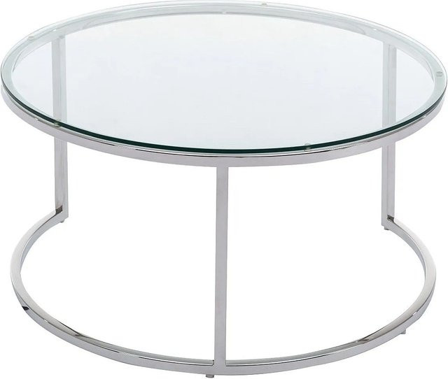Couchtisch Maevane von Vente-unique in Transparent und Silber mit Glasplatte und Metallgestell, Durchmesser: 60 cm, Höhe: 42 cm - Bild 1