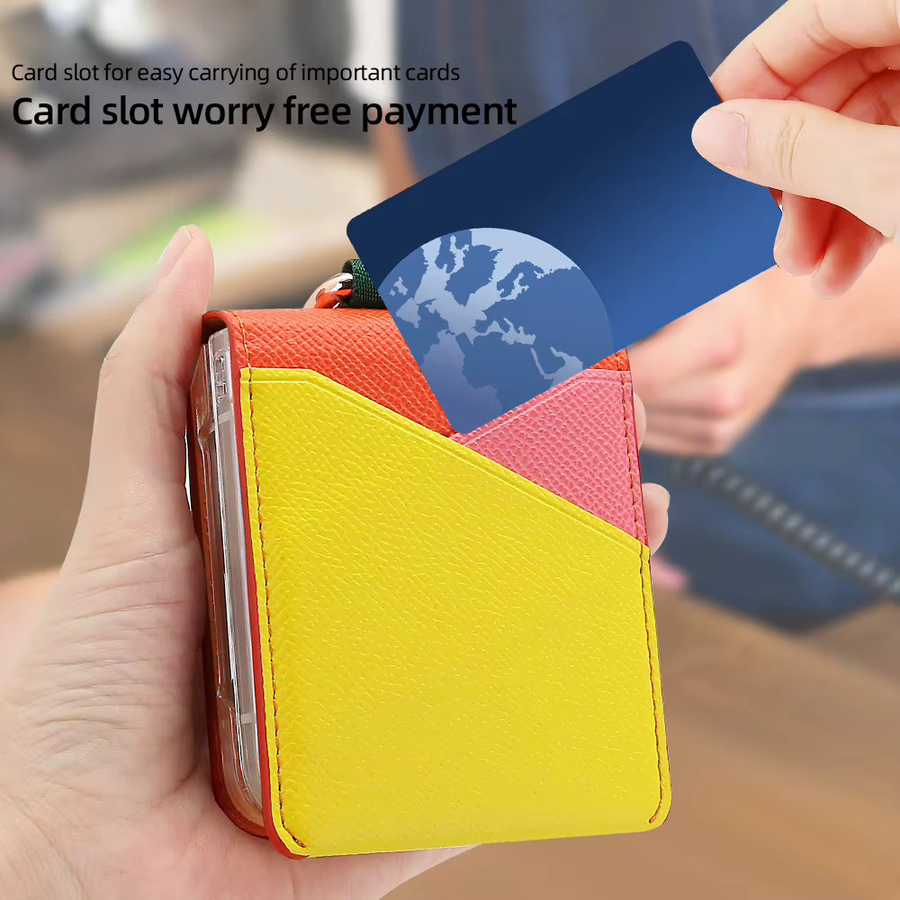 VIETAO PU-Leder Handyhülle mit Fingerring und RFID-Kartensteckplatz für Samsung Galaxy Z Flip 6, 5, 4, 3 in Farbkollision Rot/Mehrfarbig - Bild 3