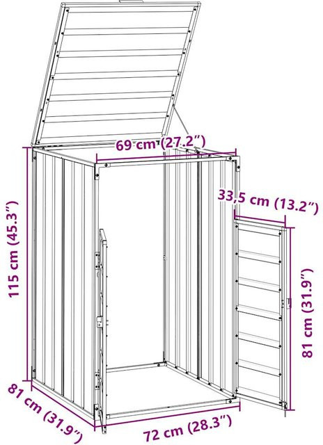 VD Home Furnishing Grünschnittcontainer-Gehäuse aus Stahl, H x B x T: 115 x 72 x 81 cm - Bild 1