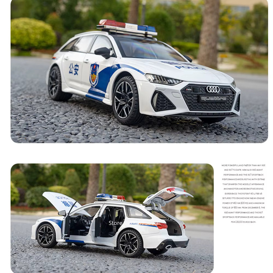 caipo RS6-Polizeiautos, Legierungsmodelle, Maßstab 1:24, mit Licht und Ton, 6 Türen geöffnet - Bild 5