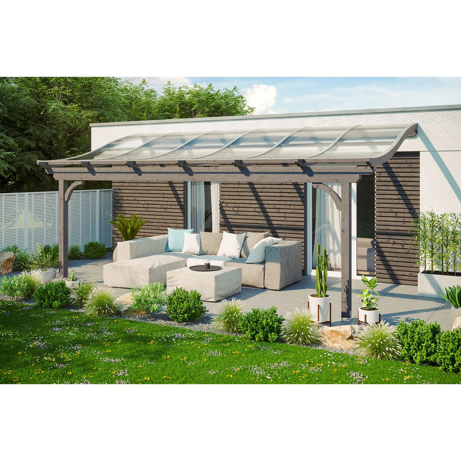 Skan Holz Terrassenüberdachung Verona aus Leimholz in Schiefergrau mit Polycarbonat-Dach, B/T/H: 648 x 389 cm - Bild 2