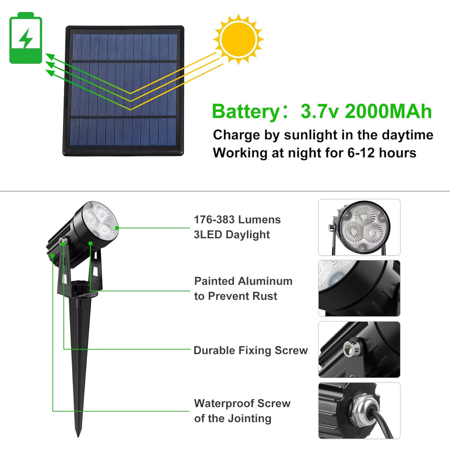 T-SUNRISE Solar LED Außenleuchte IP65 Strahler aus Aluminium in Schwarz und Silber für Garten und Hof - Bild 2