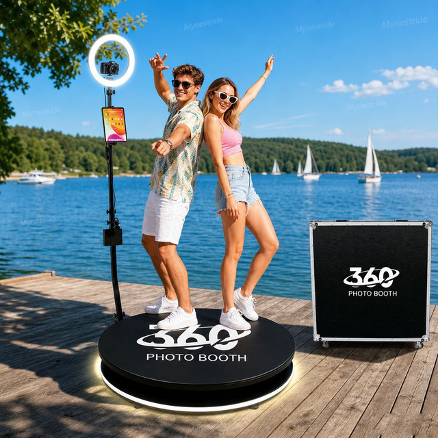 ERIKOLE 360-Grad-Fotobox für Slow-Motion-Videos in Schwarz, rotierende Selfie-Plattform kompatibel mit Smartphone und iPad - Bild 1