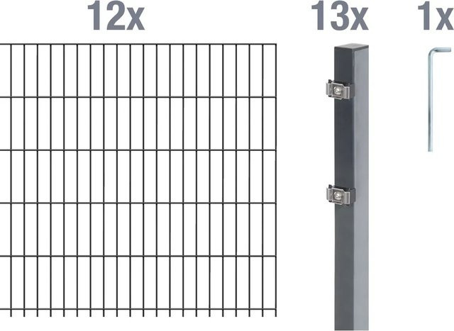 Metallzaun Grund-Set Doppelstabmatte aus Stahl, anthrazit beschichtet, 12 Stück, Höhe: 80 cm, Breite: 200 cm, Tiefe: 50 cm - Bild 1