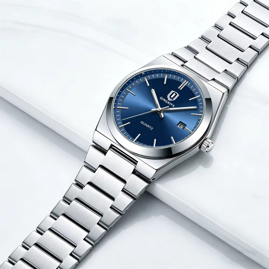 QINGXIYA Armbanduhr Quarz, Edelstahl, Blau, Herren - Bild 3
