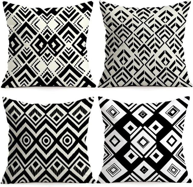JMG Clothing Geometrischer Kissenbezug aus Polyester in Schwarz-Weiß, B/H: 45 x 45 cm - Bild 1